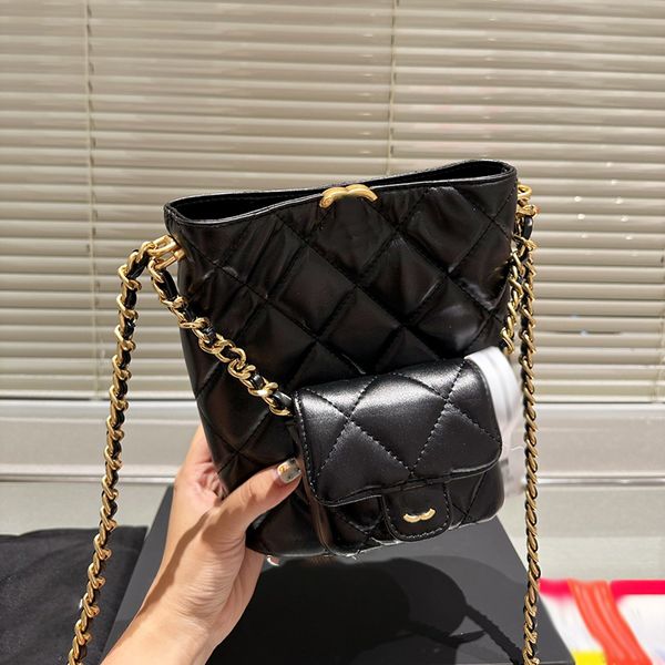 

womens mini 21x18cm bucket bag leather diamond plaid gold hardware luxury handbag shoulder bag two-piece bag coin purse makeup bag sacoche d