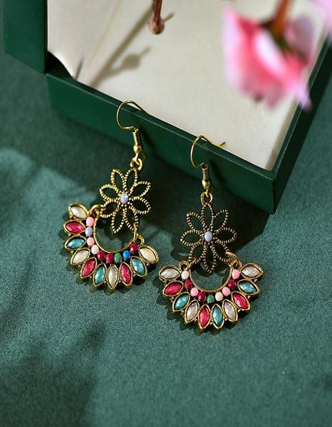 

vintage rhinestone flower earrings for women 2020 elegant ethnic boho summer gold alloy statement jewelry9248470, Silver