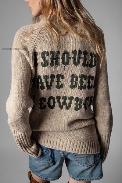 

23ss zadig voltaire women designer sweater fashion new front short back long v neck handmade hanging letter woolen sweater knitwear, White
