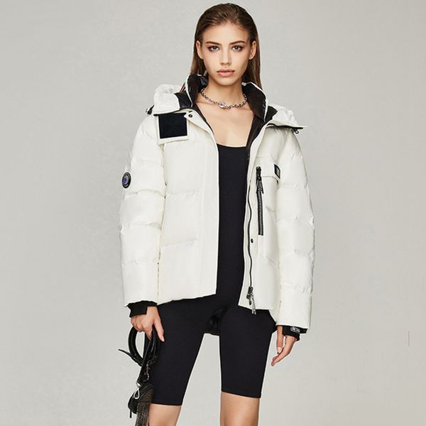 

winter womens designer down jacket outdoor leisure sports white duck windbreak waterproof light parkas keep warm fashion coat hooded capsule, Black