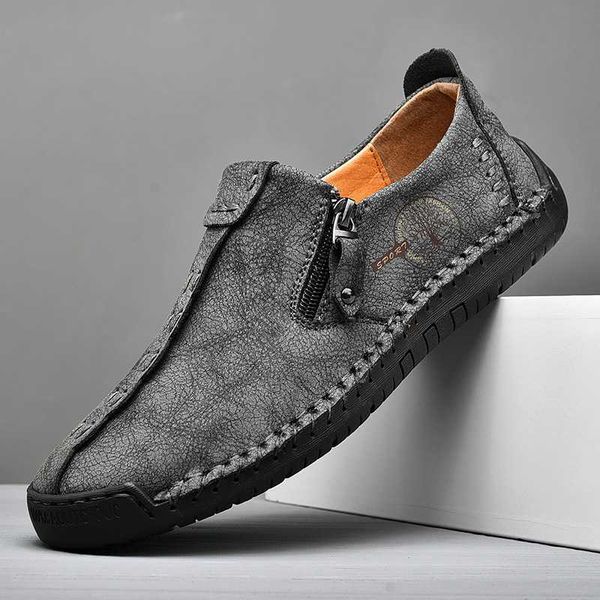 

dress shoes spring new men's casual shoes comfortable leather shoes slip on men loafers plus size men flat moccasins shoes 2023 new l08, Black