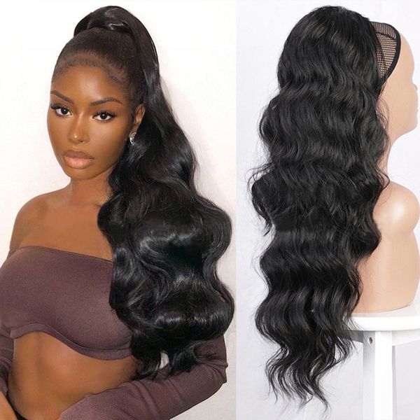 

synthetic hair pulling rope ponytail hair patch 24inch 1b# 2#3 brown 99j 613# color 140g ponytails, Black