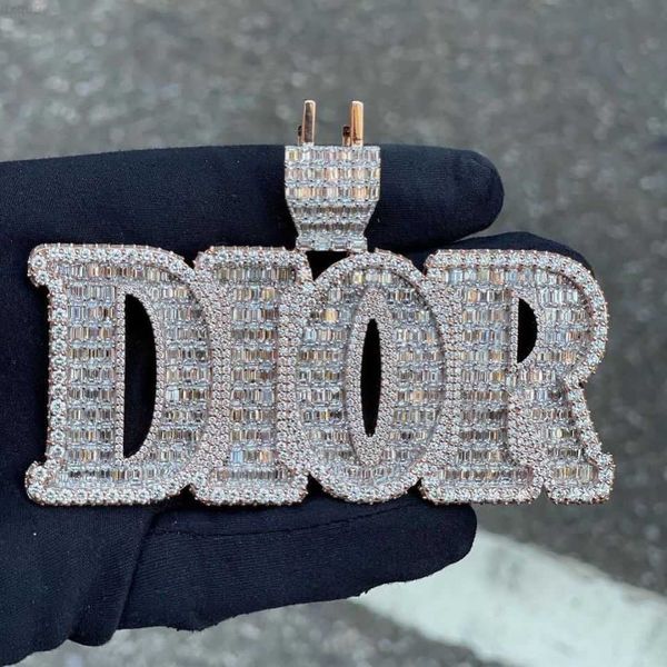 

luxury custom pendant pass diamond tester baguette vvs moissanite hip hop jewelry iced out letter name pendant, Silver