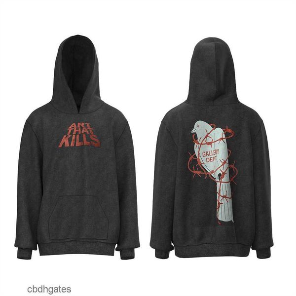 

men's trendy vintage hoodies sweater brand printed mens washed fashion loose gallerry hoodie deptt american ay57, Black