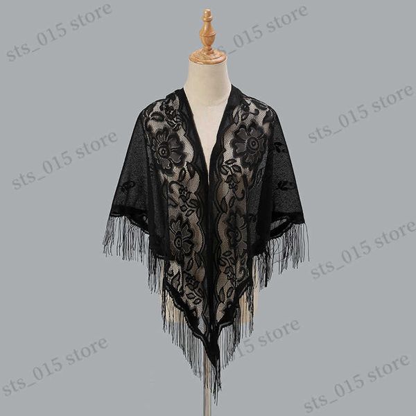 

shawls new lace triangle scarf women tassel hollow poncho capes shawl wraps hijab mesh bridal bridesmaid wedding shawls wrap scarves t230901, Blue;gray