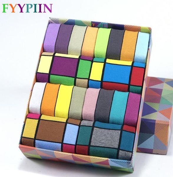 

8 pairs men039s socks fashion business leisure entertainment banquet color happy plaid formal dress cotton socks m5579515, Black