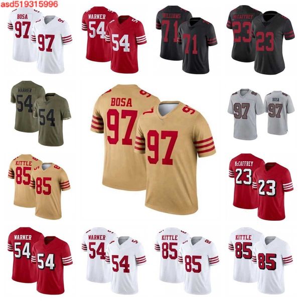 

23 christian mccaffrey 13 brock purdy football jersye 97 nick bosa 54 fred warner 19 deebo samuel 85 george kittle 29 talanoa hufanga 11 bra, Black
