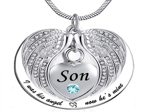 

angel wing birthstone memorial keepsake ashes urn pendant necklace 039i used to be his angle now he039s mine039 8031596, Silver