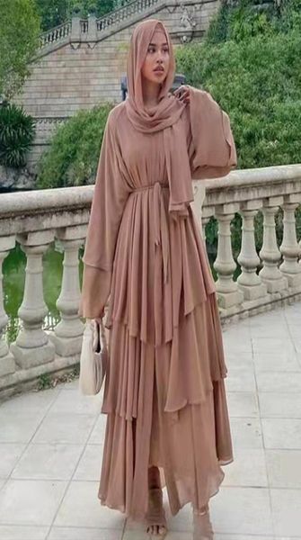 

ramadan eid djellaba abaya dubai threelayer soft chiffon muslim dress abaya dubai turkey muslim islam abayas with belt wy660 22062548421, Red