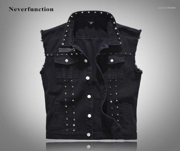 

men039s jackets men fashion vintage metal rivet punk motorcycle sleeveless jeans jacketsmale casual slim fit black denim vests 1931705, Black;brown