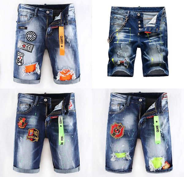 

2020 italy fashion style designer summer mens casual denim shorts jeans brand embroidery hip pop rock pants holes jean men d2 trou6313080, White;black