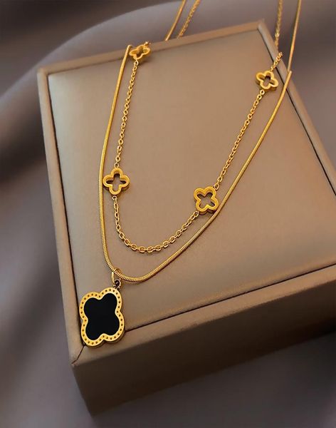 

xianlan412 double a clover necklace female titanium steel joker collarbone light chain of luxury niche in the new senior accessori2698876, Silver