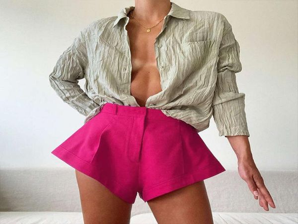 

office lady women summer casual high fly side waist wide leg shorts7328543, White;black