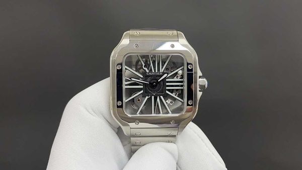 

superclone santos de cater large model manual steel mens watch whsa0028 dwmf mechanical movement uhr skeleton watches montre prx luxe with b, Slivery;golden