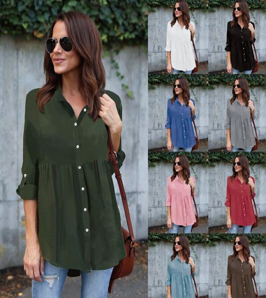 

women chiffon blouse shirts lapel neck singlebreasted folds pleated loose casual plus size s 5xl european summer half sleeve fas5809155, White
