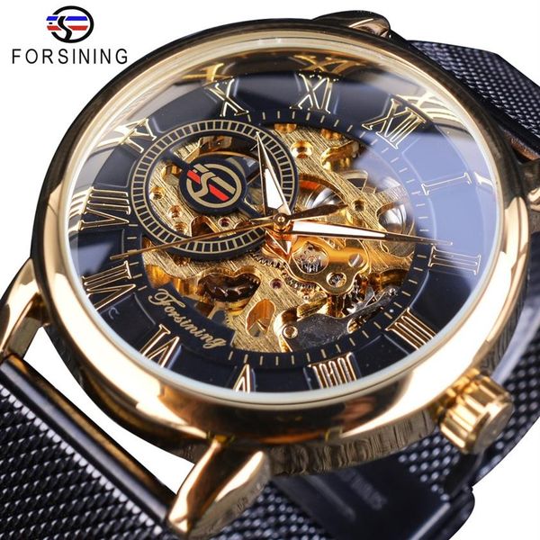 

forsining classic retro luxury 3d roman number black mesh band transparent men mechanical skeleton watches brand luxury227q, Slivery;brown