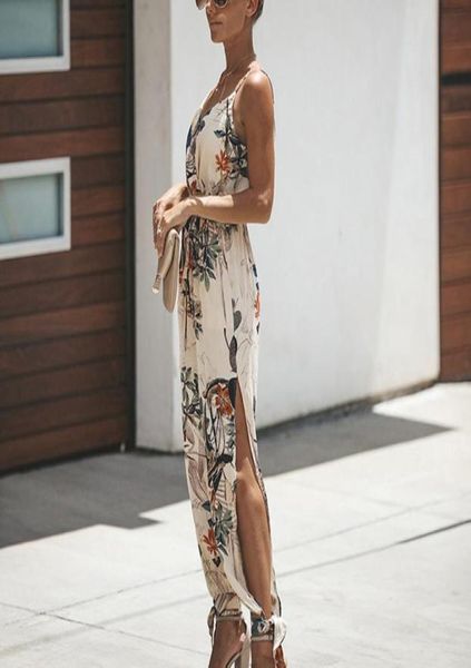 

summer female backless tether deep vneck sling cotton froral print long jumpsuit sleeveless low waist black casual western8490091, Black;white