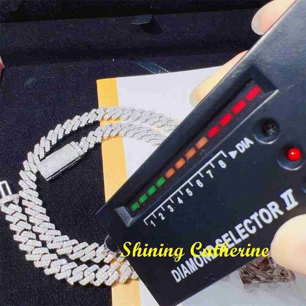 

stylish luxury women men jewelry cuban necklace 8mm 10mm 2 rows vvs moissanite diamond iced out cuban link chain, Silver