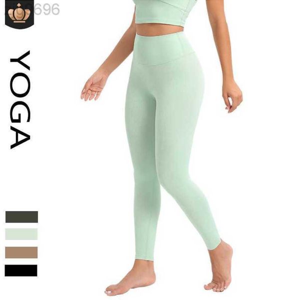 

2023 desginer al yoga pants women's high waist hip lift lycra nude sports fitness pants traceless tight running tights, Black