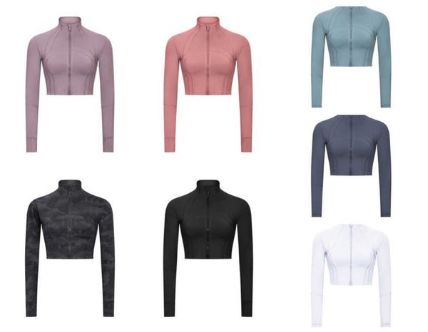 

2024 women cropped coat spring autumn new zipper jacket defines quick-drying yoga clothes long-sleeve thumb hole training running slim fitne, Black