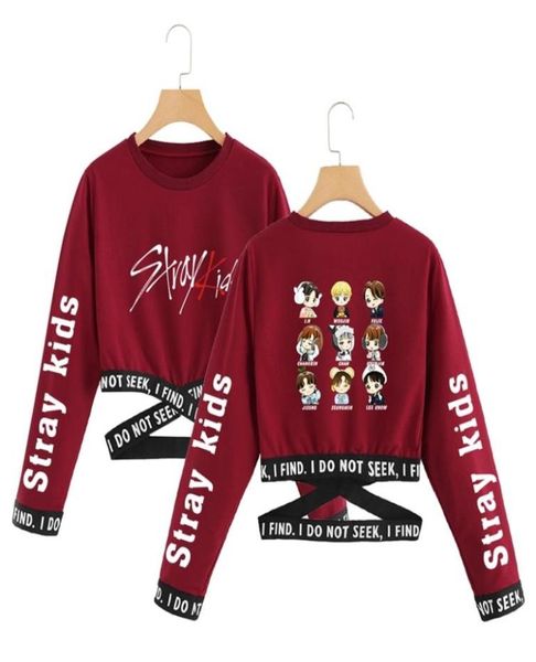

stray kids kpop crop korean style harajuku summer women long sleeve sweatshirt kawaii clothes streetwear y2007061801186, Black