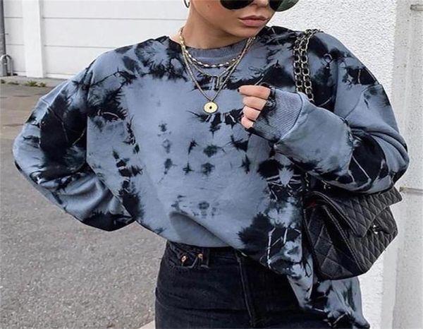 

women sweatshirts autumn round neck young girls female tie dye printed clothes loose women pullover sweatershirts punk 2011028309274, Black