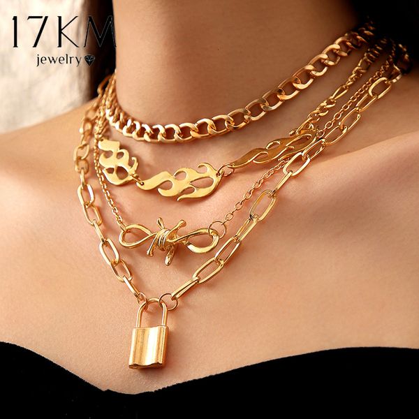 

pendant necklaces 17km vintage gold plated necklace set bohemian multilayered choker for women flower pearl heart hollow chain jewelry 23083, Silver