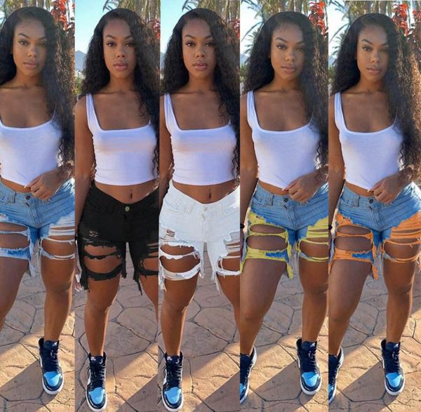 

women summer jeans shorts fashion ripped tassel denim shorts high waist hollow out fringe washed jeans lady plus size clothin5670049, Blue