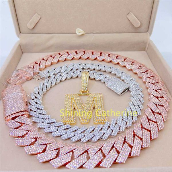 

20mm icy cuban chain necklace women men rose gold plated hip hop jewelry vvs moissanite cuban necklace, Silver