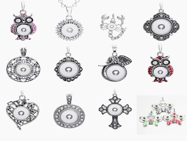 

brand new fashion rhinestone silver interchangeable diy 12mm mini noosa snap button charm pendant necklaces whole lots1376251