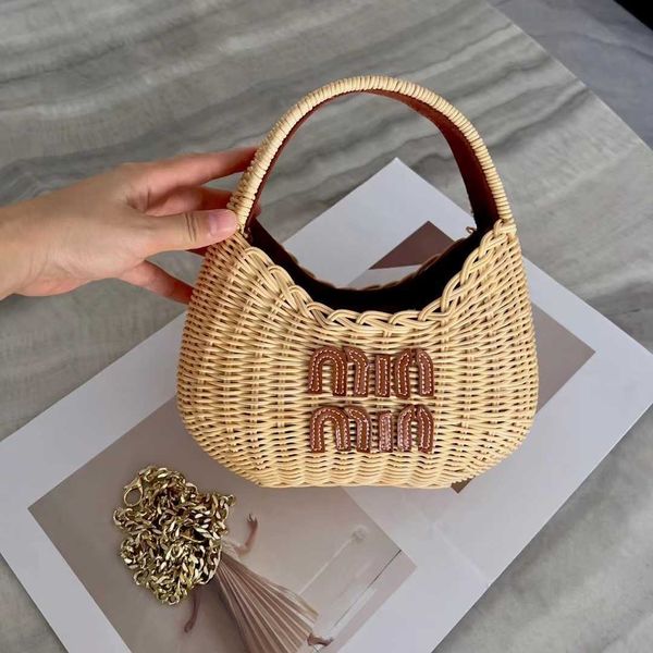 

outdoor tote cowhide leather straw woven bag portable bag chain crossbody bag vine woven bag woven bag tote for traveling miui bag zgbc