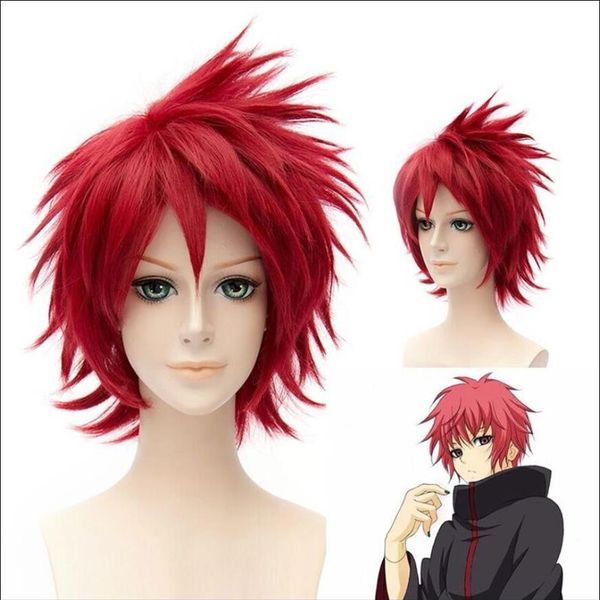 

naruto akatsuki sasori cosplay wig short straight cartoon anime party hair red300o, Black
