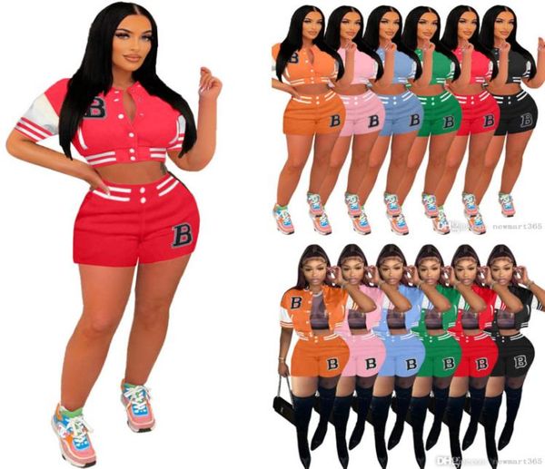 

designer summer baseball tracksuits womens sweatsuit set two piece outfits fashionl jackets sport joggers shorts pants varsity sui5161462, Gray