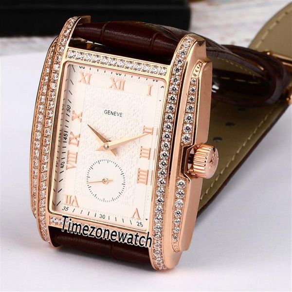 

new gondolo 5124j-001 rose gold case diamond bezel white dial automatic mens watch brown leather strap sports gents watches timezo280k, Slivery;brown