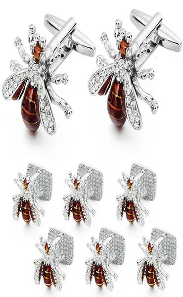 

cuff links hawson crystal bee cufflinks and studs set for men tuxedo luxury gift party bee cufflinks with box mens 2211303112680, Silver