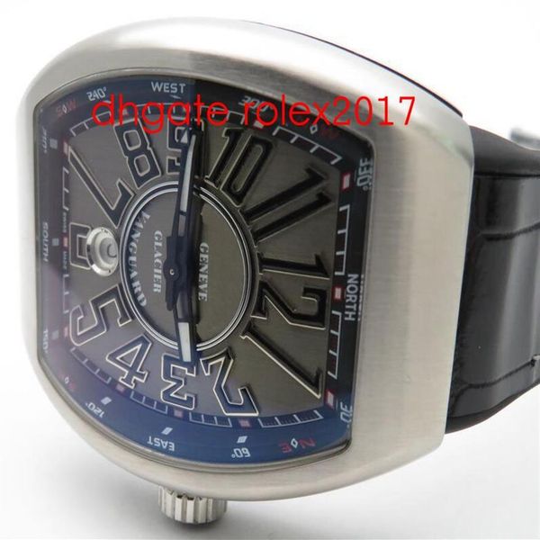 

mens elling vanguard v45 silver grey gf factory asia 2824black gummy leather exploded numerals automatic movement 281d, Slivery;brown