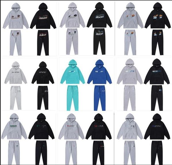 

trapstar hoodie full tracksuit rainbow towel embroidery decoding hoody sportswear men and women sportswear suit zipper trousers size xl, Black