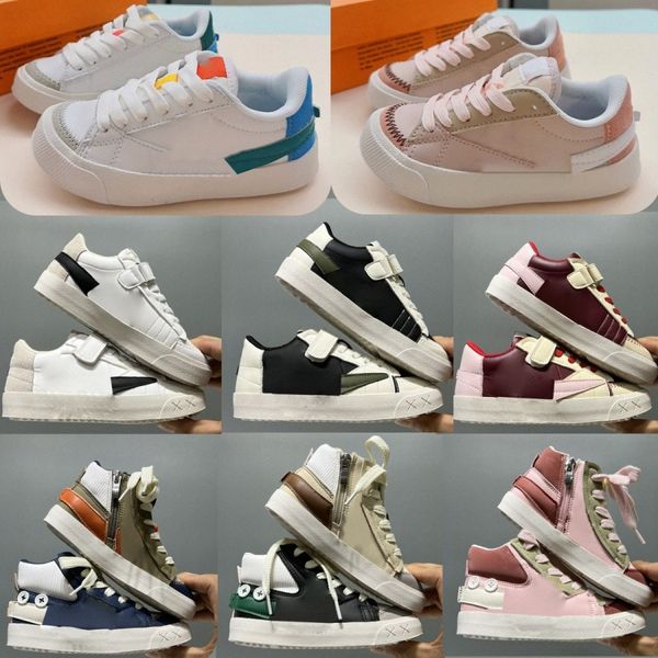 

kids designer shoes blazers toddlers boys girls sneakers youth pink blue shoe mid skateboarding jogging sports trainers i8no#, Black