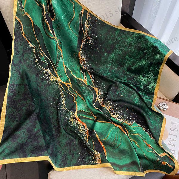 

shawls 90cm silk square scarf women silk feeling hijab scarves neckerchief head bands fashion print shawls and wraps bandana t230901, Blue;gray