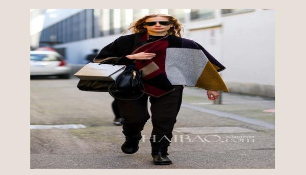 

oversized sweater cardigan 2020 olivia palermo runway catwalk street snap knitted cardigan plaid cape poncho shawl women lady8577015, Black