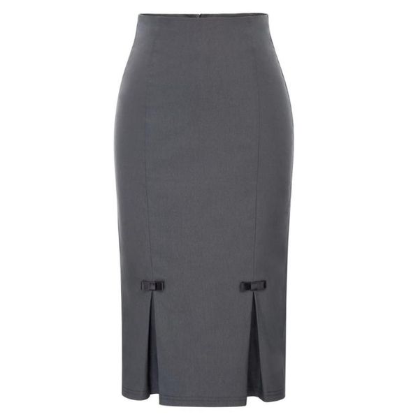 

women pencil skirt vintage retro bowknot split solid hipswrapped bodycon knee length skirts fall business office work skirt4734880, Black