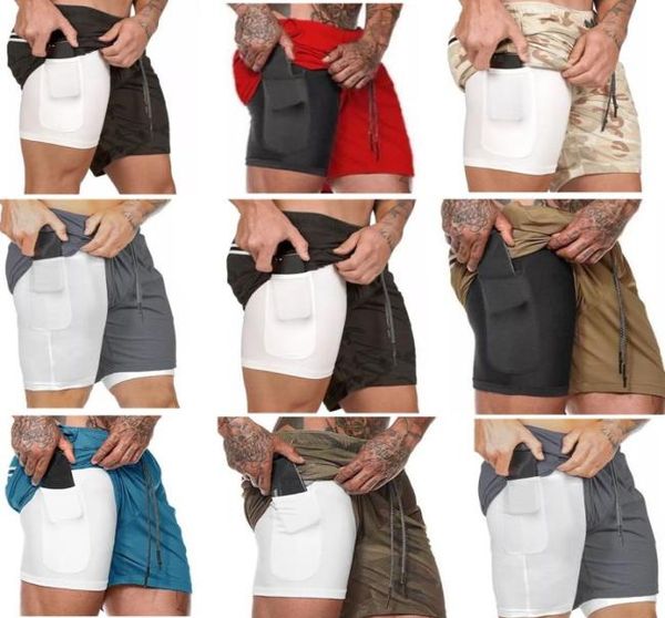 

new arrival summer doubledeck mens running shorts fitness bodybuilding breathable quick drying short gyms men casual joggers knee17150632, Black;blue