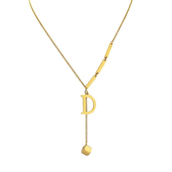 

fashion designer necklace letter pendanttitanium steel does not fade niche design d letter pendant necklace female collarbone chain hip hop, Silver