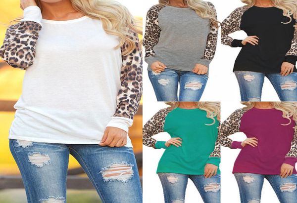 

women t-shirt o neck leopard print pathwork casual plus size s- 5xl long sleeve europen aman fashion 7202312, White