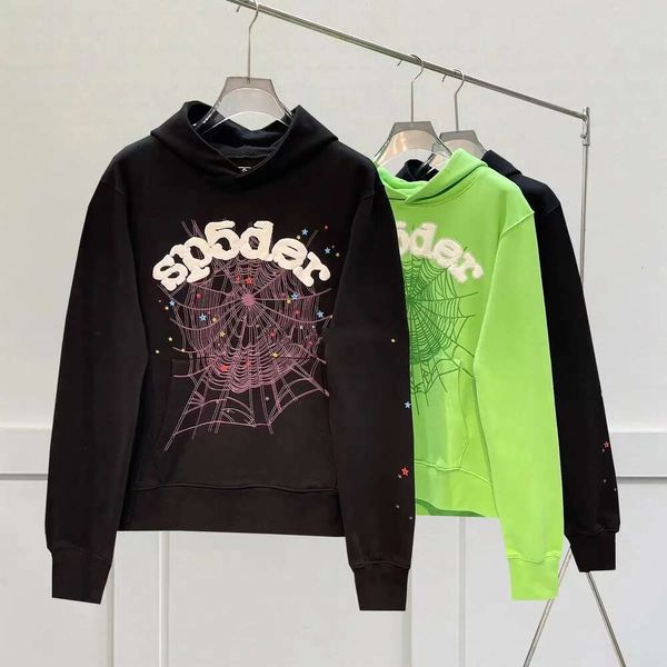 

men hoodies graphic sp5der young thug 555 555 spider hoodie men women foam print web graphic pink sweatshirts pullovers men oversized25, Black
