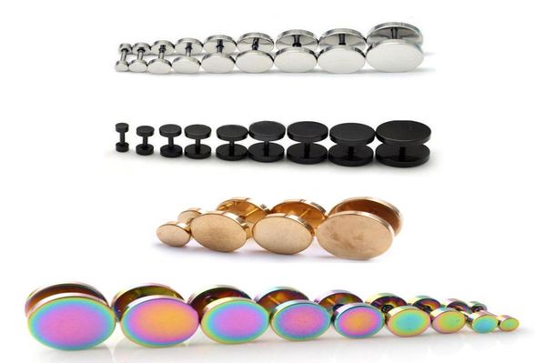 

alisouy 1 piece black stainless steel fake cheater ear plugs gauge body jewelry pierceing earring for men9271799, Golden;silver