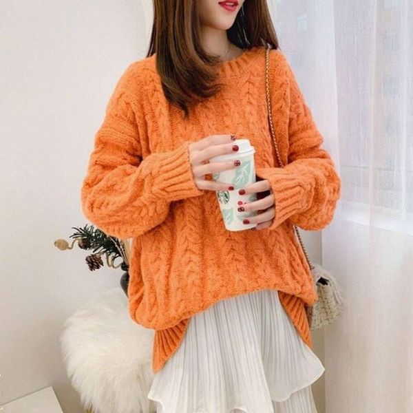 

title autumn and winter style womens sweaters loose comfortable round neck simple casual pure color sweater for, White;black