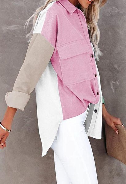 

women039s tshirt women corduroy long sleeve button down collared shirt oversized lightweight shacket jacket 7991660, White