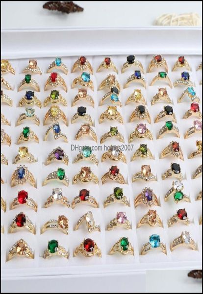 

50pcslot fashion sparkling zircon gold color rings for women engagement wedding jewerly colorf party gift whole drop delivery8824880, Golden;silver
