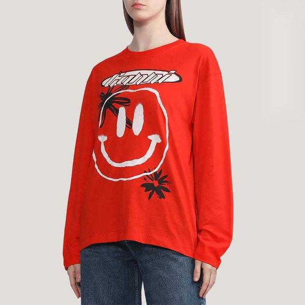 

ganni classic design t-shirt pattern red letter print round neck commuter long sleeve womens t shirt fashion designer tee, White
